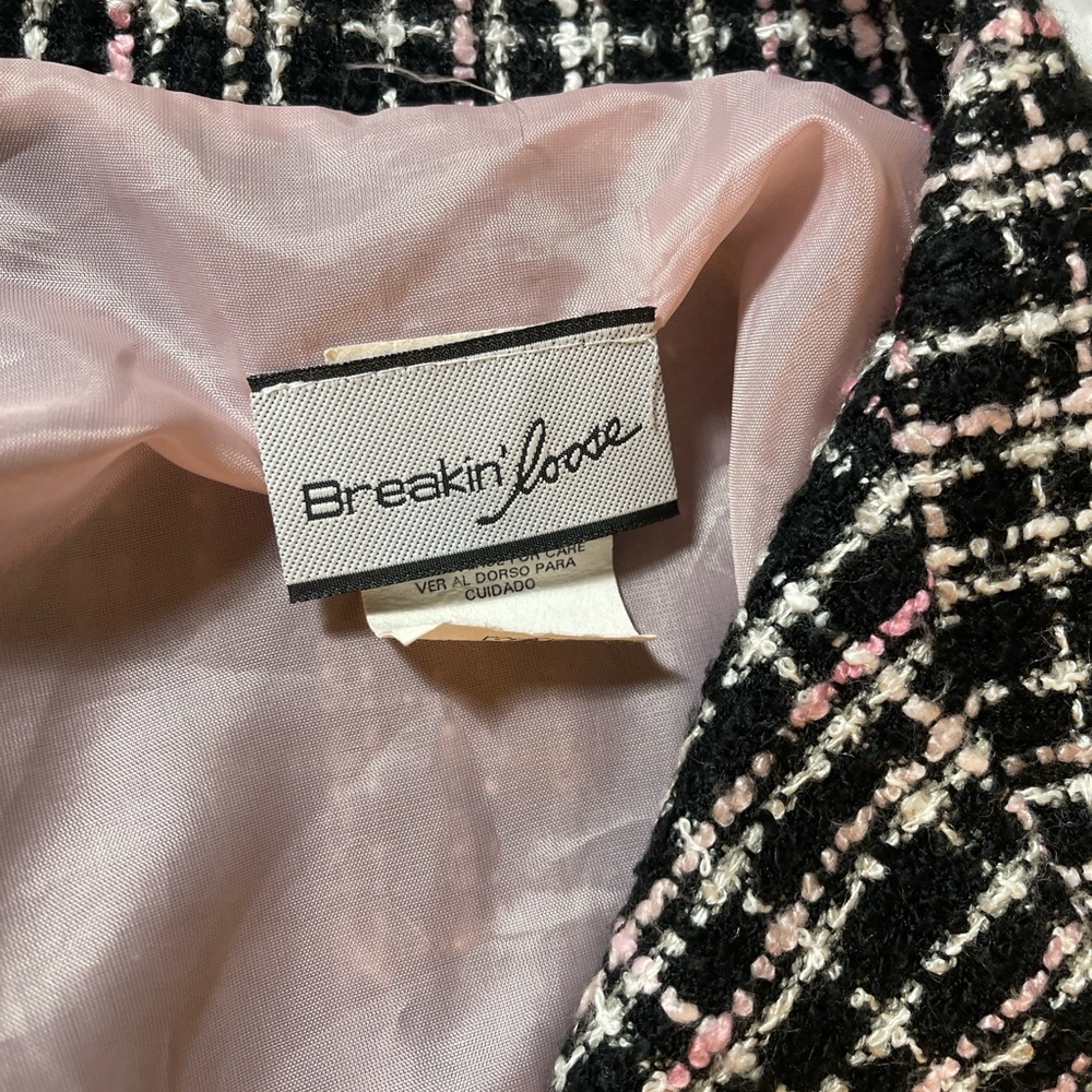 “Breakin Loose Tweed Coat Dress Size 3/4 Black Pink Bouclé Plaid Made in USA” - Picture 13 of 14